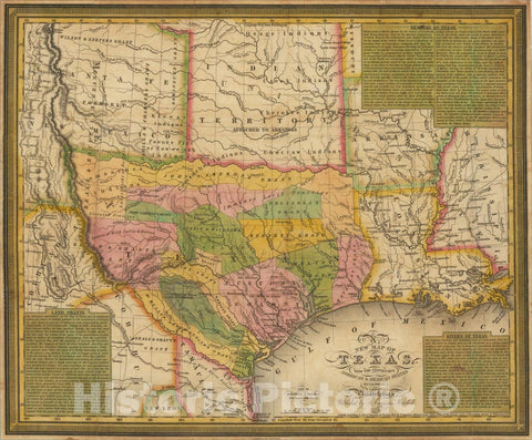 Historic Map : A New Map of Texas, with the Contiguous American & Mexican States, 1835, 1835, Samuel Augustus Mitchell, Vintage Wall Art