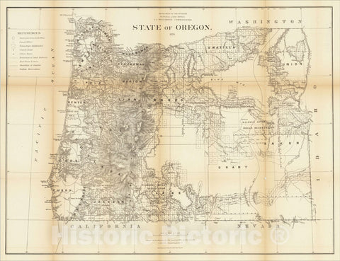 Historic Map : State of Oregon. 1876, 1876, General Land Office, Vintage Wall Art