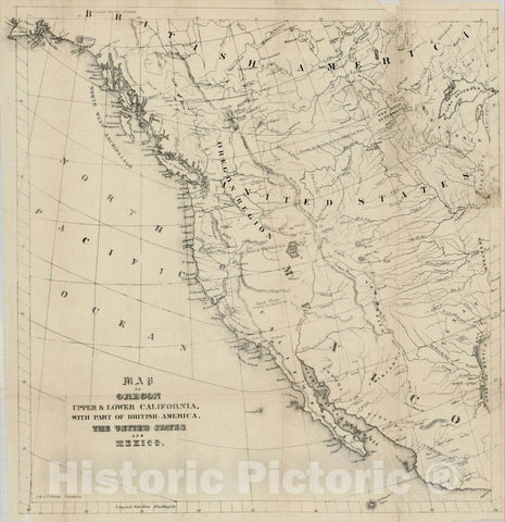 Historic Map : Map of Oregon Upper & Lower California, with part of British-America, The United States and Mexico., 1846, Thomas Sinclair, Vintage Wall Art