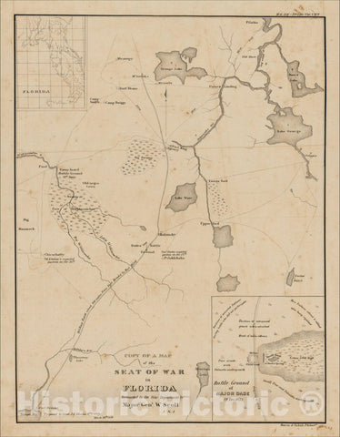 Historic Map : Copy Of A Map of the Seat of War in Florida Forwarded to the War Department by Major Gen'l W. Scott, 1835, United States GPO, Vintage Wall Art