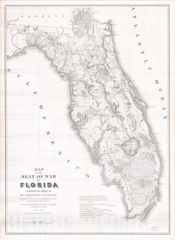 Historic Map : Map of the Seat of War in Florida Compiled by Order of Brvt. Brig. Genl. Z. Taylor, 1839, 1839, United States Bureau of Topographical Engineers, Vintage Wall Art
