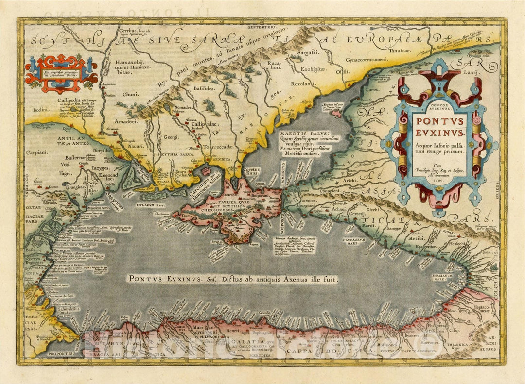 Historic Map : Pontus Euxinus. Aequor Iasonio pulsatum remgie primum . . .1590, 1609, Abraham Ortelius, Vintage Wall Art