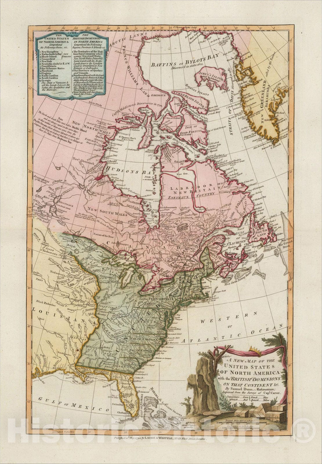 Historic Map : A New Map of the United States of North America with th ...