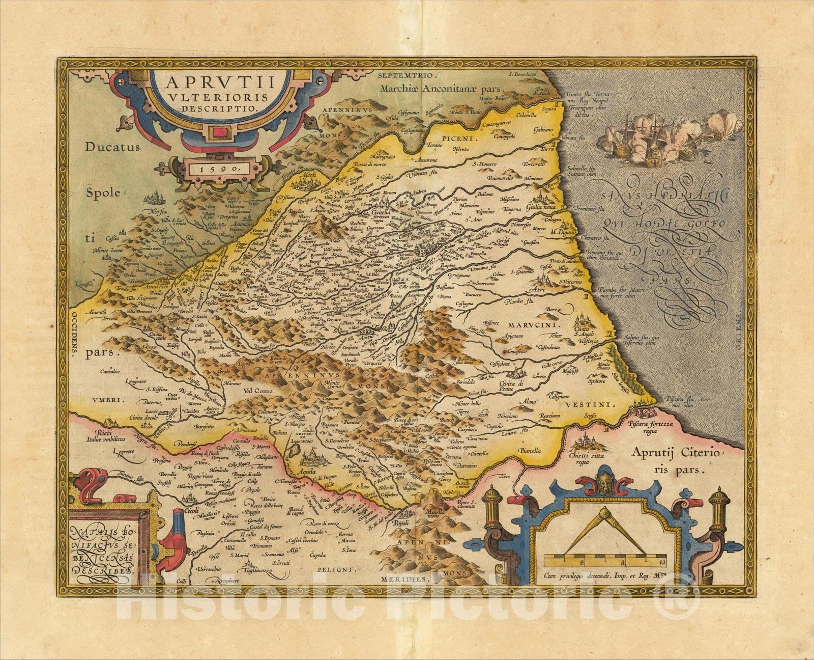 Historic Map : Aprutii Ulterioris Descriptio. 1590., 1603, Abraham Ortelius, Vintage Wall Art
