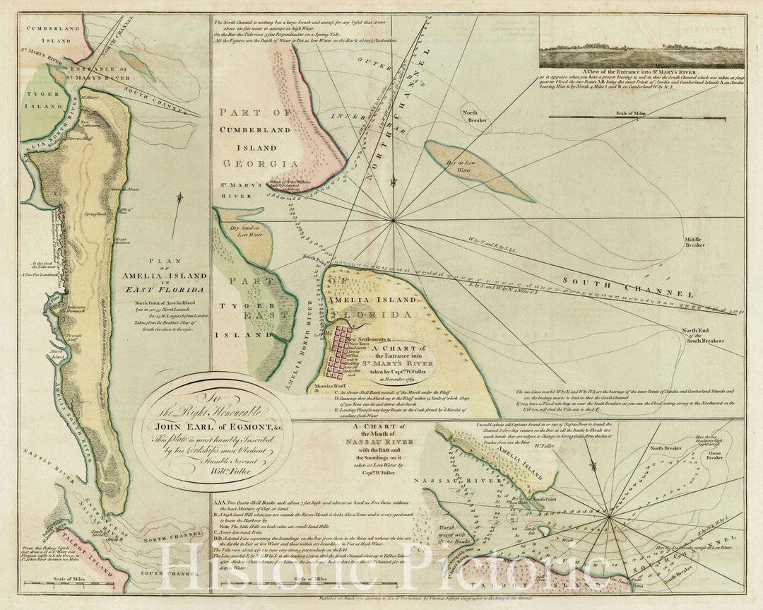 Historic Map : Plan of Amelia Island In East Florida; A Chart of The Entrance Into St. Mary's River; A Chart of The Mouth of Nassau Rivers, 1770, Vintage Wall Art
