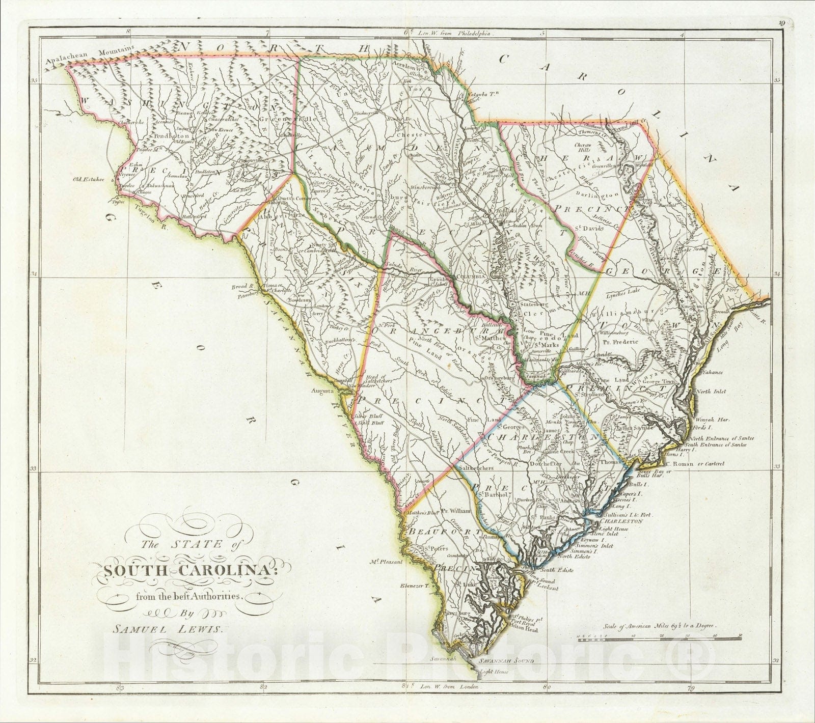 Historic Map : The State of South Carolina from the best Authorities by Samuel Lewis, 1814, Mathew Carey, Vintage Wall Art