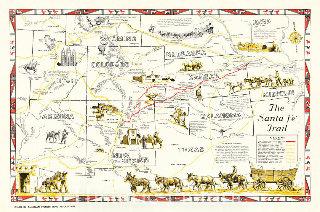 Historic Map : The Santa Fe Trail, 1846, American Pioneer Trails Association, v3, Vintage Wall Art