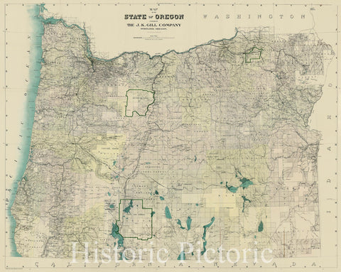 Historic Map : Map of the State of Oregon Published By The J.K. Gill Company , 1911, J.K. Gill & Co., Vintage Wall Art