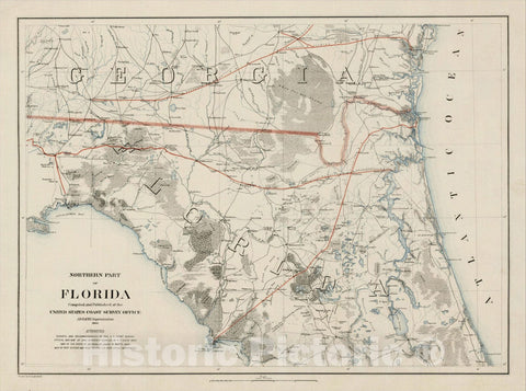 Historic Map : Northern Part of Florida, Compiled and Published at the United States Coast Survey Office . . .1864, 1864, , Vintage Wall Art