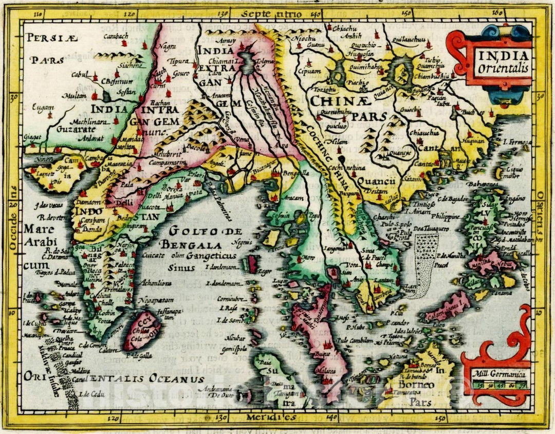 Historic Map : India Orientalis, 1625, Jodocus Hondius, Vintage Wall Art