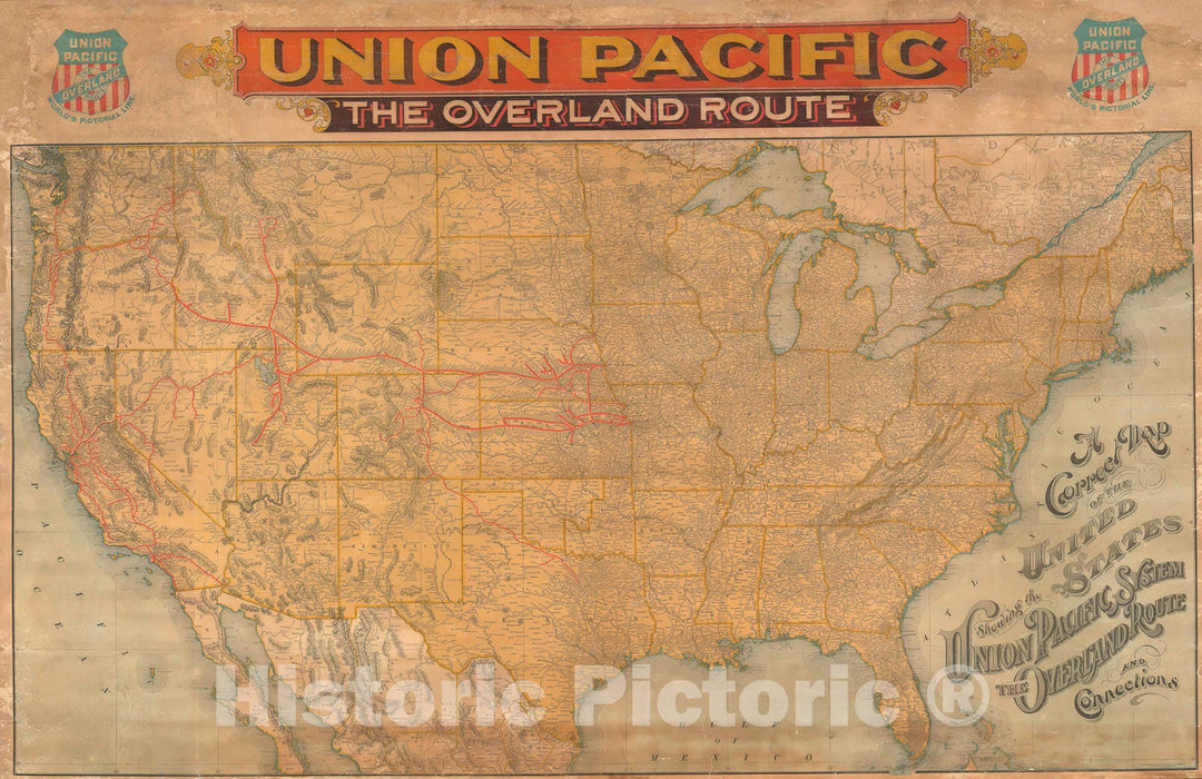 Historic Map : The United States w/ Union Pacific Railroad, Rand McNally, 1896, Vintage Wall Art