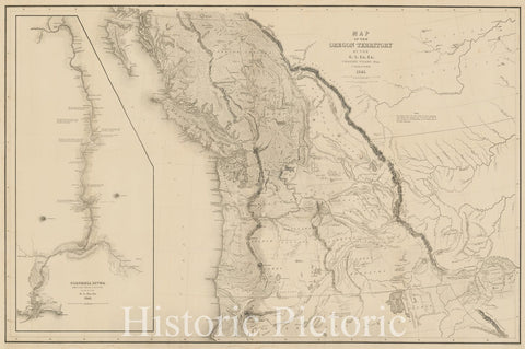 Historic Map : The Oregon Territory / Vancouver, British Columbia, Wilkes, 1841, Vintage Wall Art