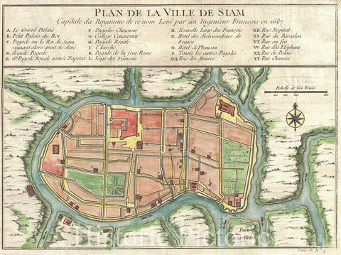 Historic Map : The City of Siam or Ayutthaya, Thailand, Bellin, 1749, Vintage Wall Art