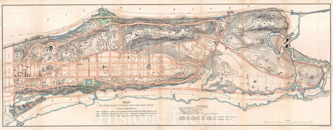 Historic Map : Northern Manhattan "New York City": Harlem, Washington Heights, Inwood, Knapp, 1868, Vintage Wall Art