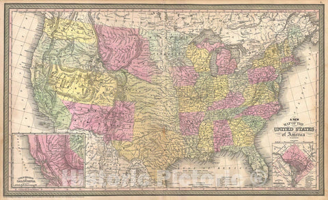 Historic Map : The United States w/ California Gold Region, Mitchell, 1854, Vintage Wall Art