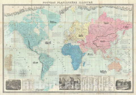 Historic Map : Monumental Wall Map of The World, Delamarche Monumental, 1862, Vintage Wall Art