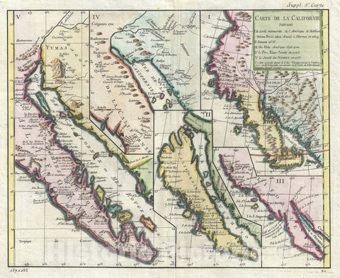 Historic Map : California in five states, California as an Island, Vaugondy - Diderot, 1772, Vintage Wall Art