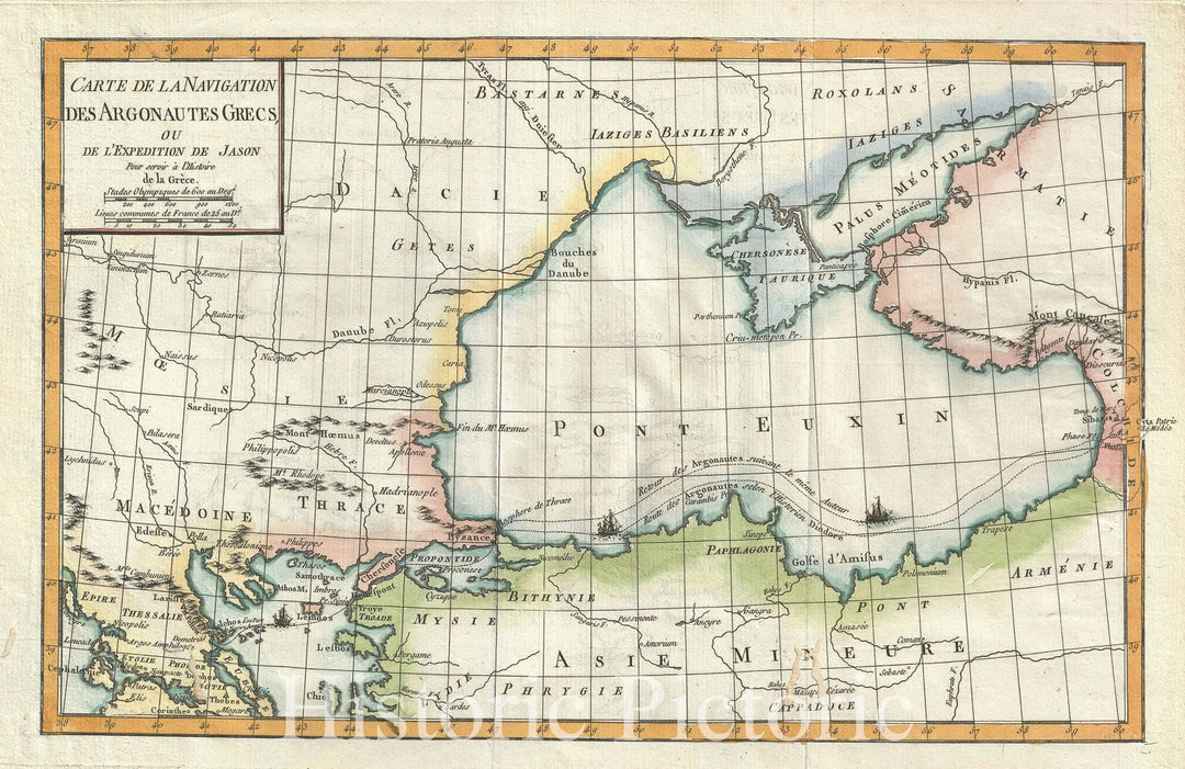 Historic Map : The Argonautic Expedition, Delisle de Sales, 1770, Vintage Wall Art