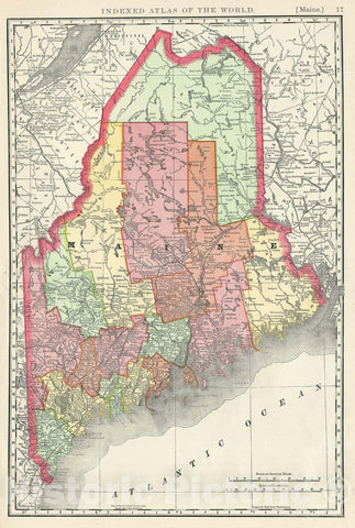 Historic Map : Maine, United States, Rand McNally, 1888, Vintage Wall Art