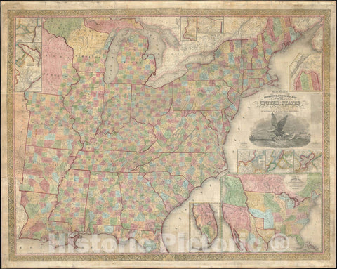 Historic Map : The United States w/ Republic of Texas, Mitchell - Young, 1844, Vintage Wall Art