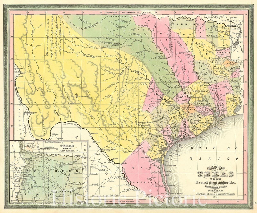 Historic Map : Texas at Annexation, Williams - Mitchell, 1846, Vintage Wall Art