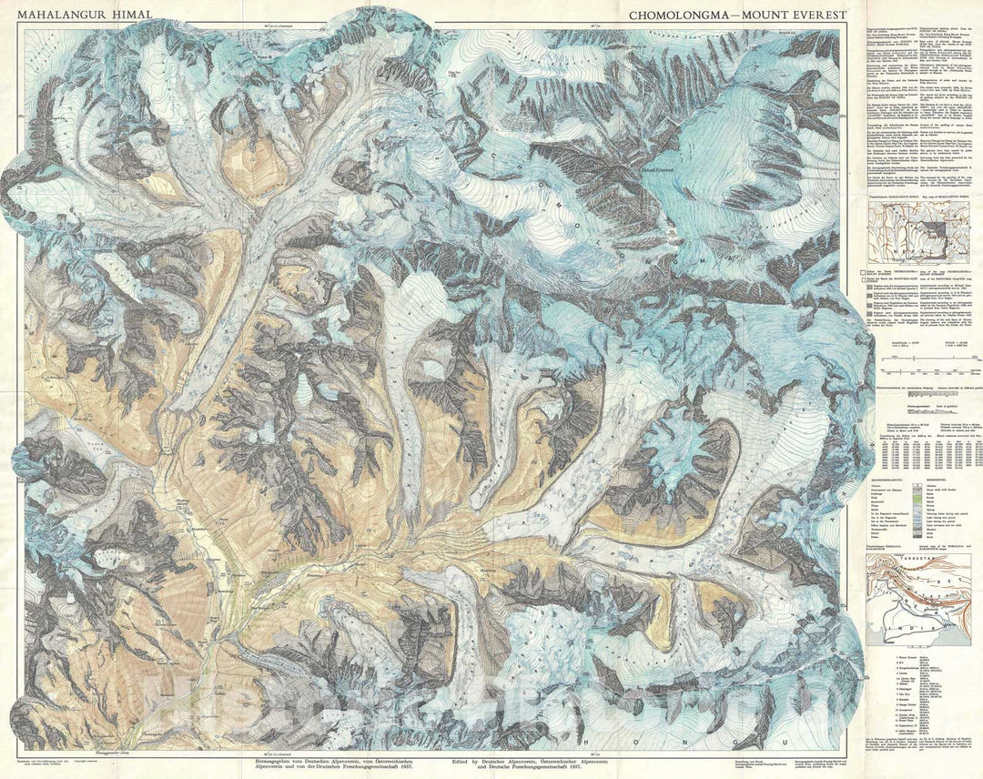 Historic Map : Mount Everest and Vicinity, German Alpine Club, 1957, Vintage Wall Art