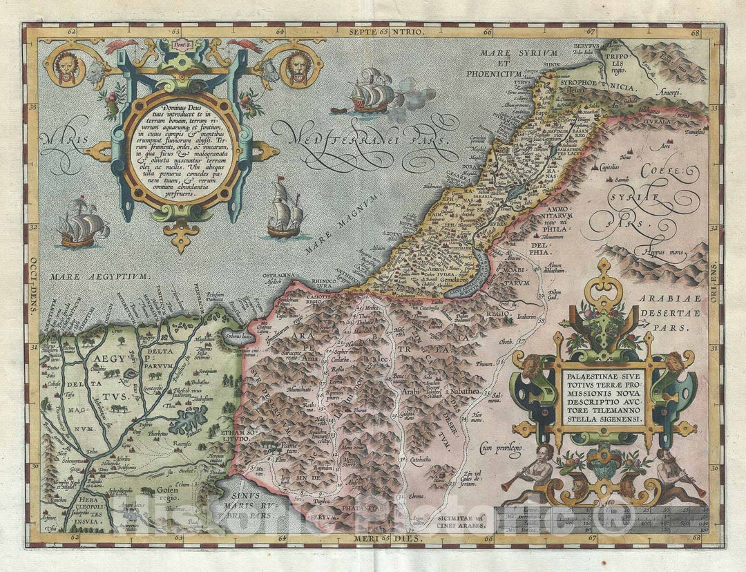 Historic Map : Palestine, Israel or The Holy Land, Ortelius, 1584, Vintage Wall Art