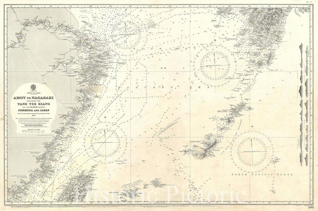 Historic Map : Nautical Chart East China Sea from Taiwan to Japan, 1926, Vintage Wall Art