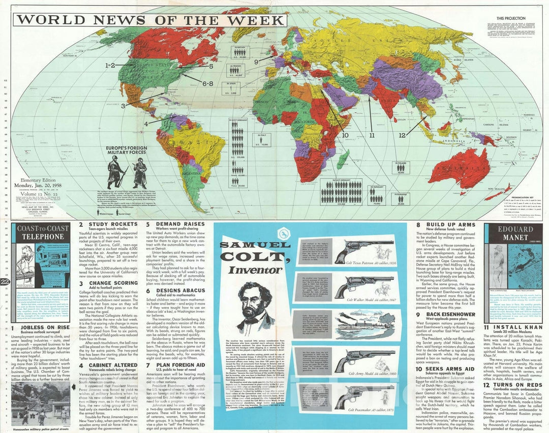 Historic Map : The Week Map of, News, 1958, Vintage Wall Art