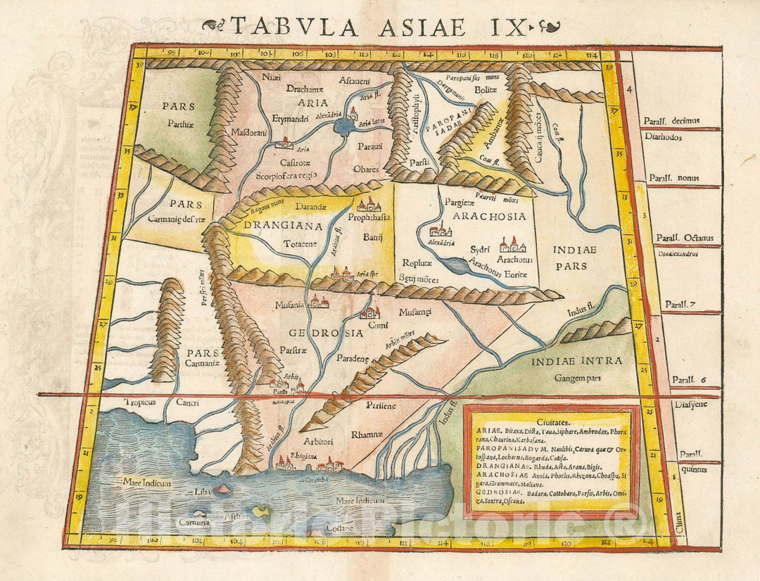 Historic Map : Pakistan and Afghanistan as known to Ptolemy, Munster, 1552, Vintage Wall Art