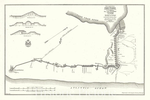 Historic Map : Plan of Fort Fisher at Pleasure Island, North Carolina, Comstock, 1865, Vintage Wall Art