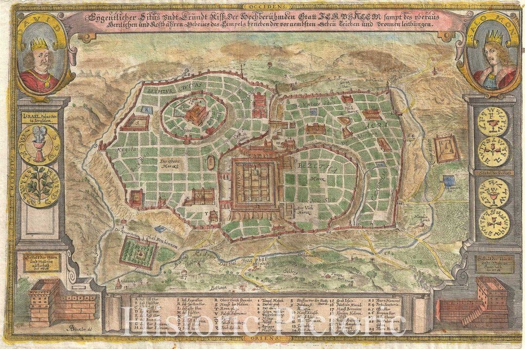 Historic Map : Jerusalem, with King David & Solomon, Bockler, 1670, Vintage Wall Art