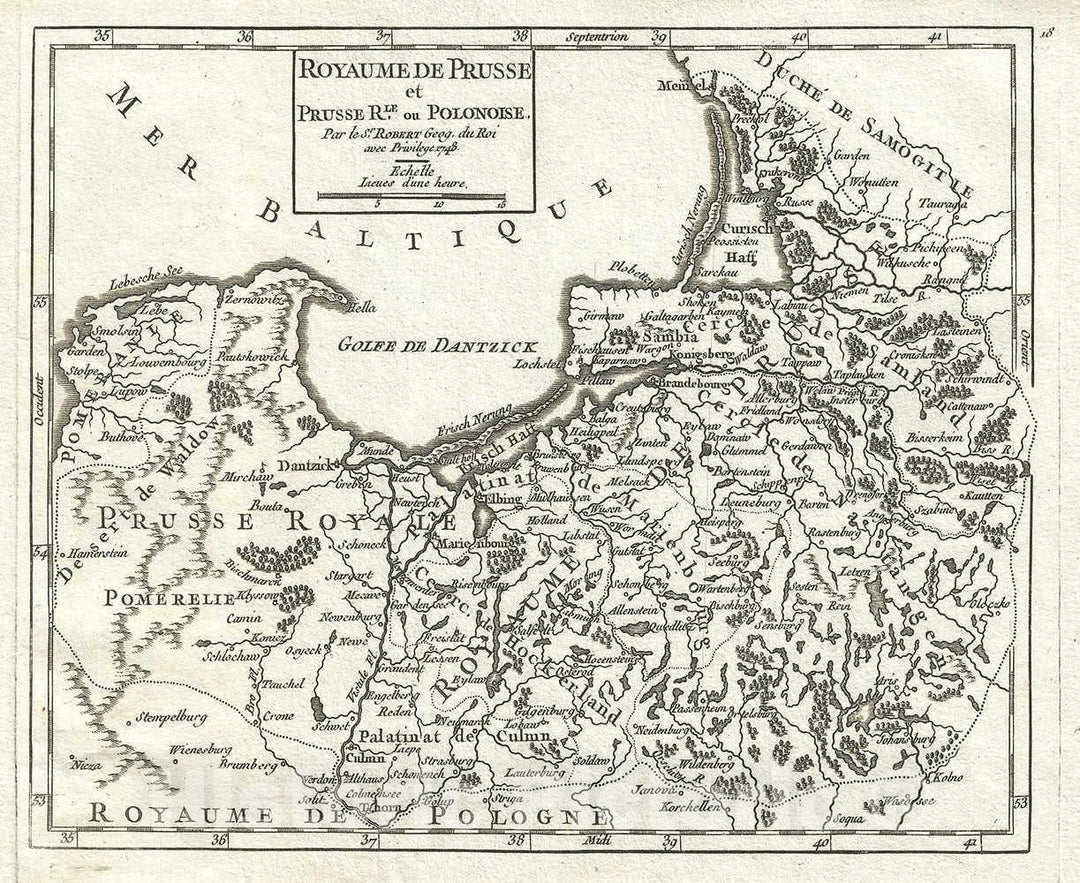 Historic Map : Prussia, Vaugondy, 1748, Vintage Wall Art