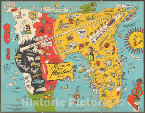 Historic Map : The 'United States as Floridan Sees It', Swenningsen, 1948, Vintage Wall Art