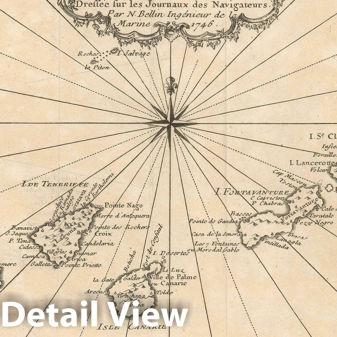 Historic Map : Canary Islands, Bellin, 1746, Vintage Wall Art