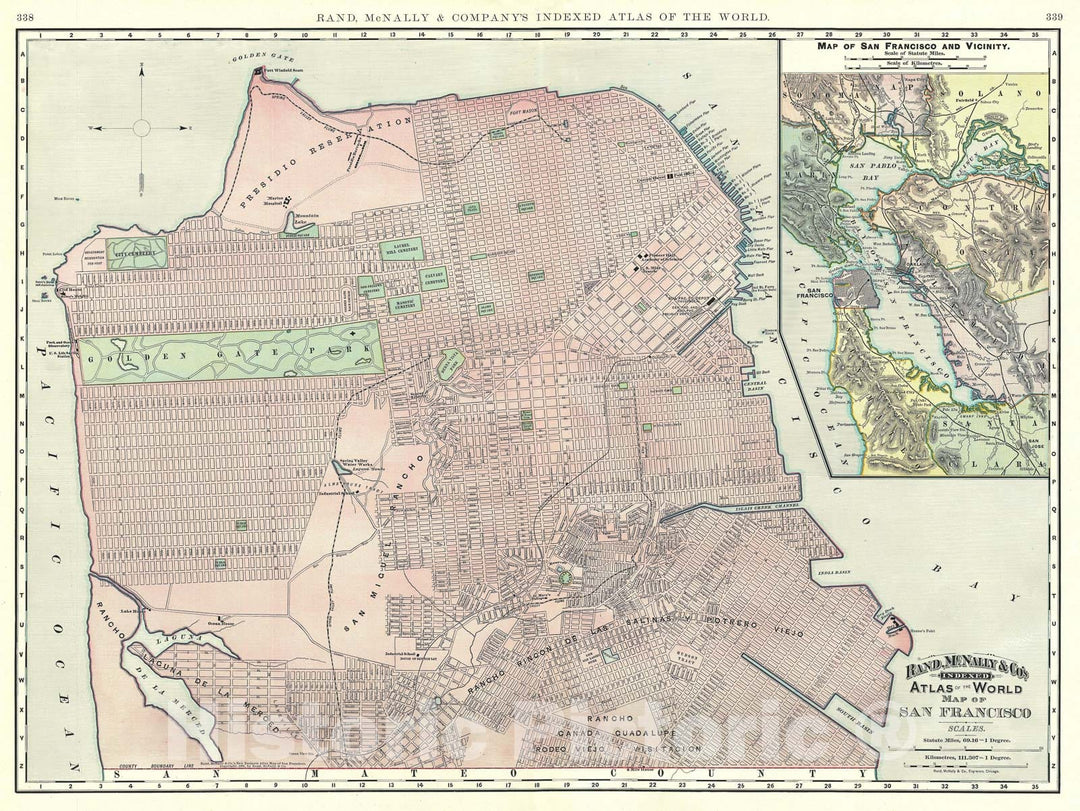 Historic Map : Plan of San Francisco, California, Rand McNally, 1891, Vintage Wall Art
