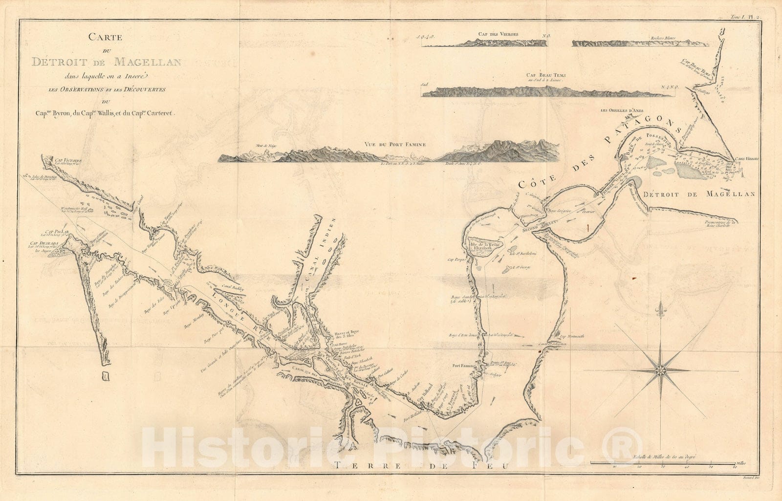 Historic Map Nautical Chart Straits of Magellan, Cook, Benard, Hawke