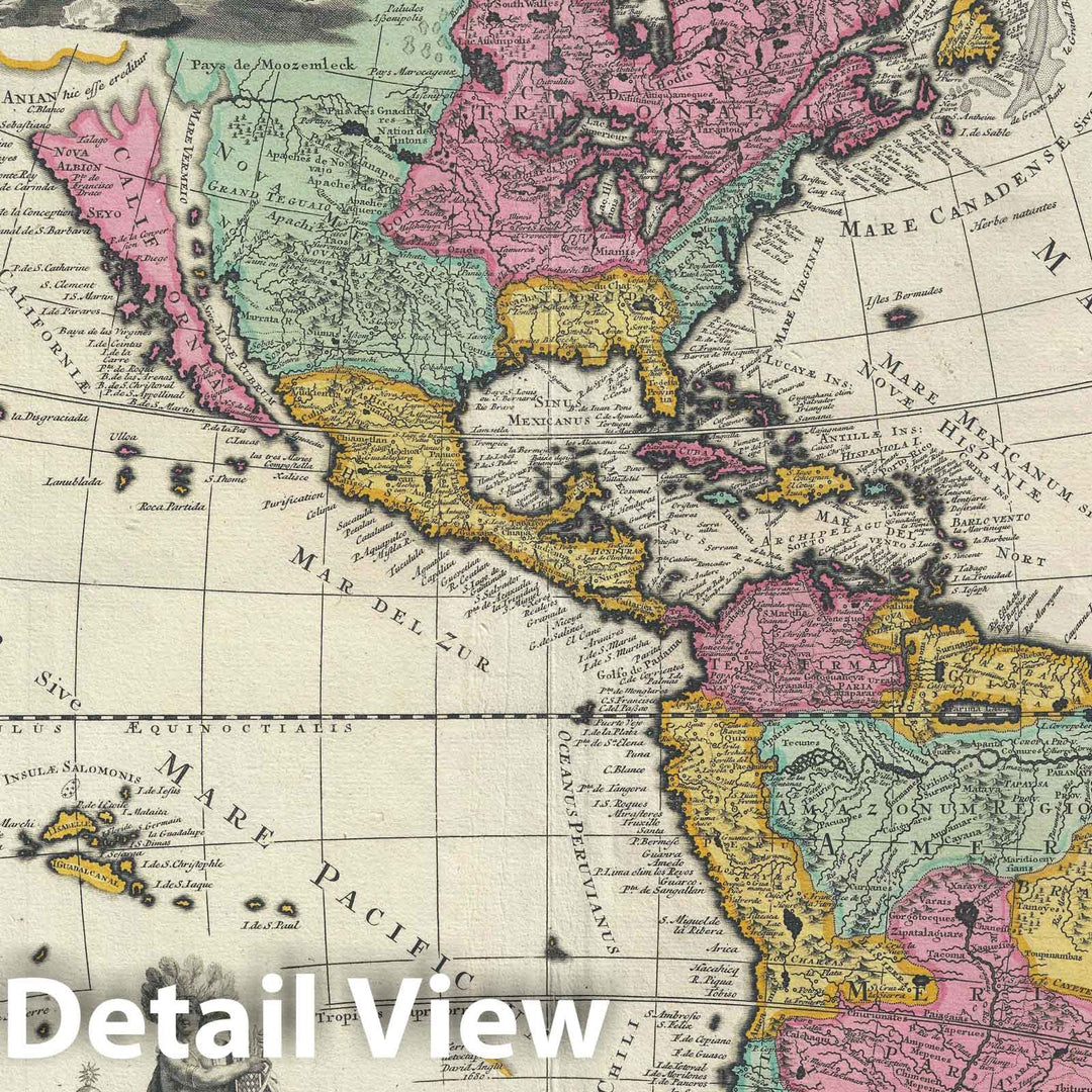 Historic Map : South and North America, Zurner, 1709, Vintage Wall Art