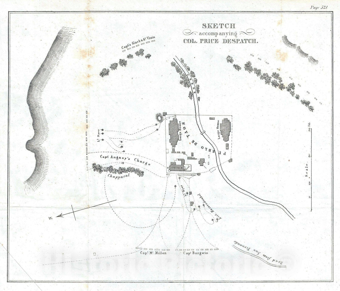 Historic Map : Siege of Pueblo de Taos, New Mexico from The Taos Revolt, Emory, 1847, Vintage Wall Art