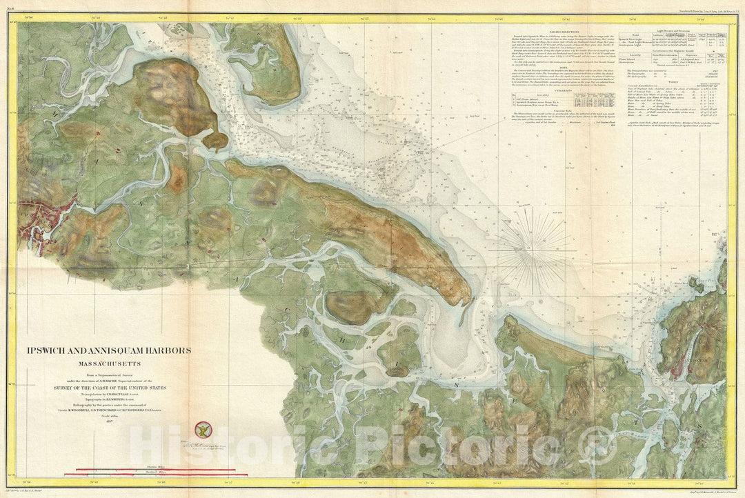 Historic Map : Ipswich and Annisquam, Massachusetts, U.S. Coast Survey, 1857, Vintage Wall Art