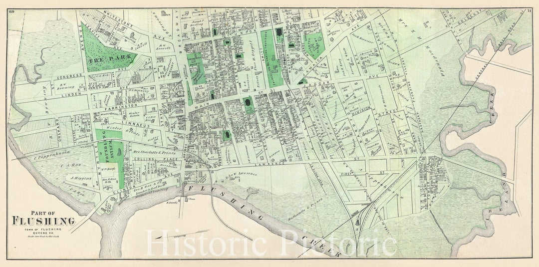 Historic Map : Part of Flushing, Queens, New York City, Beers, 1873 v2, Vintage Wall Art