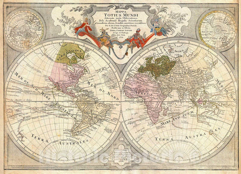Historic Map : Lotter Map of The World on a Hemisphere Projection, 1775, Vintage Wall Art