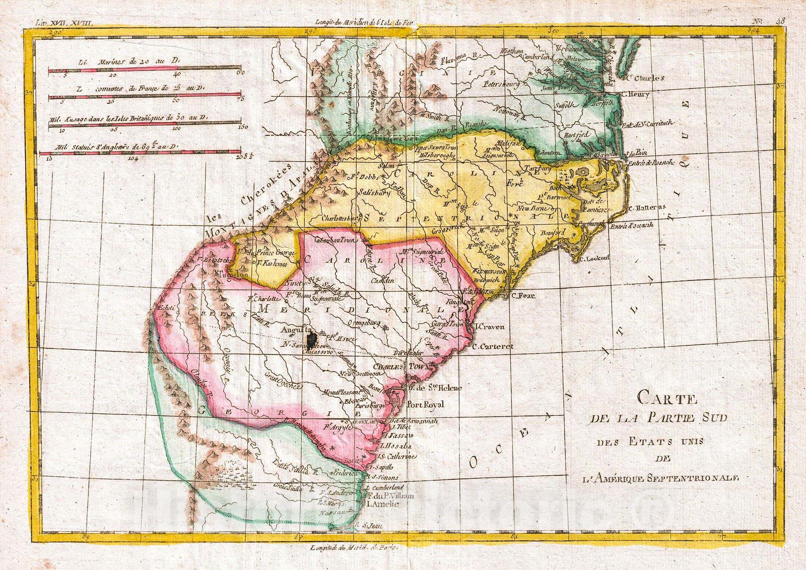 Historic Map : Raynal and Bonne Map of Southern United States, 1780, V ...