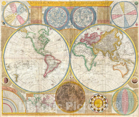 Historic Map : Samuel Dunn Wall Map of The World in Hemispheres , 1794, Vintage Wall Art