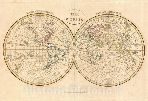 Historic Map : Cruttwell Map of The World in Hemispheres, 1799, Vintage Wall Art