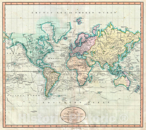 Historic Map : Cary Map of The World on Mercator Projection , 1801, Vintage Wall Art