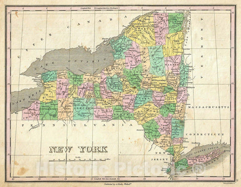 Historic Map : Finley Map of New York State, 1827, Vintage Wall Art