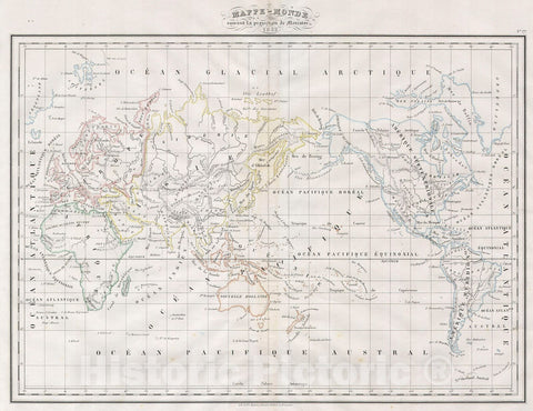 Historic Map : MalteBrun Map of The World on Mercator Projection, 1832, Vintage Wall Art