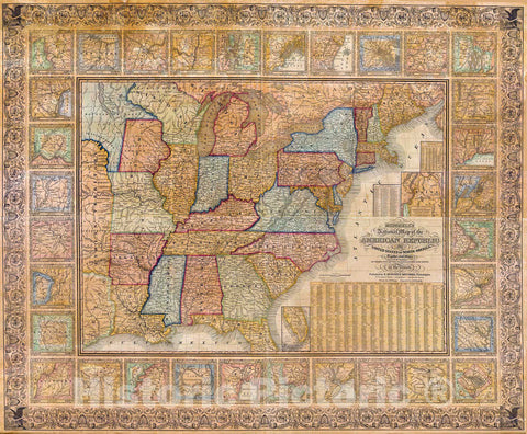 Historic Map : Mitchell Wall Map of The United States (Partial Republic of Texas) , 1845, Vintage Wall Art