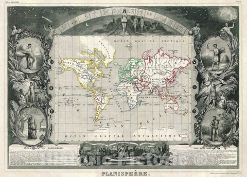Historic Map : Levasseur Map of The World, 1847, Vintage Wall Art